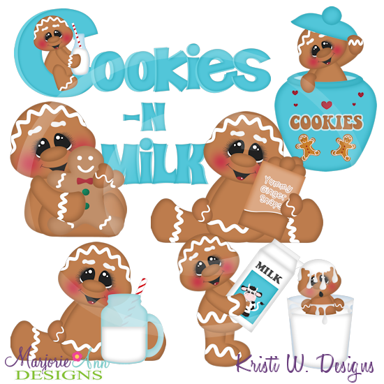 Cookies N Milk Gingers SVG Cutting Files Includes Clipart - Click Image to Close